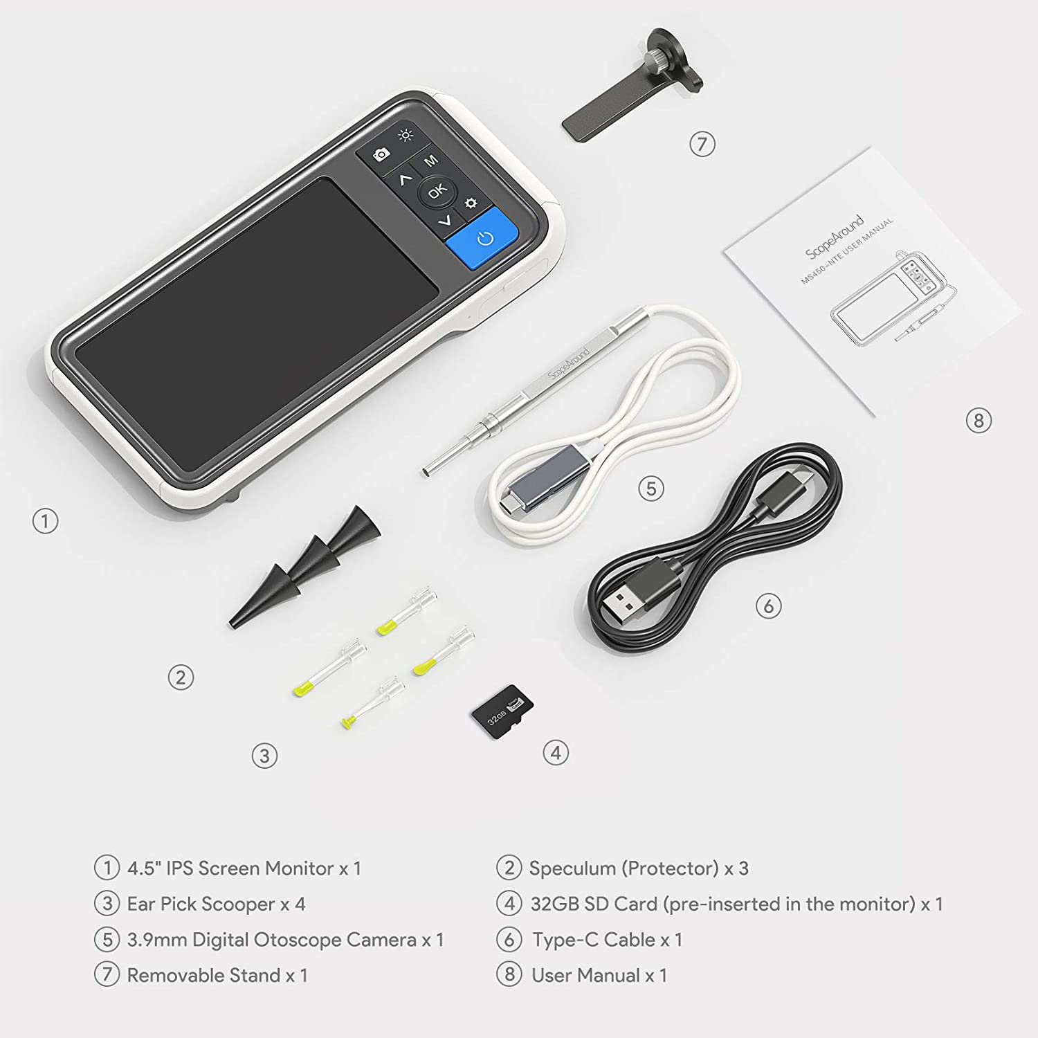 Digital Smart Otoscope with Screen and Ear Wax Removal Tools